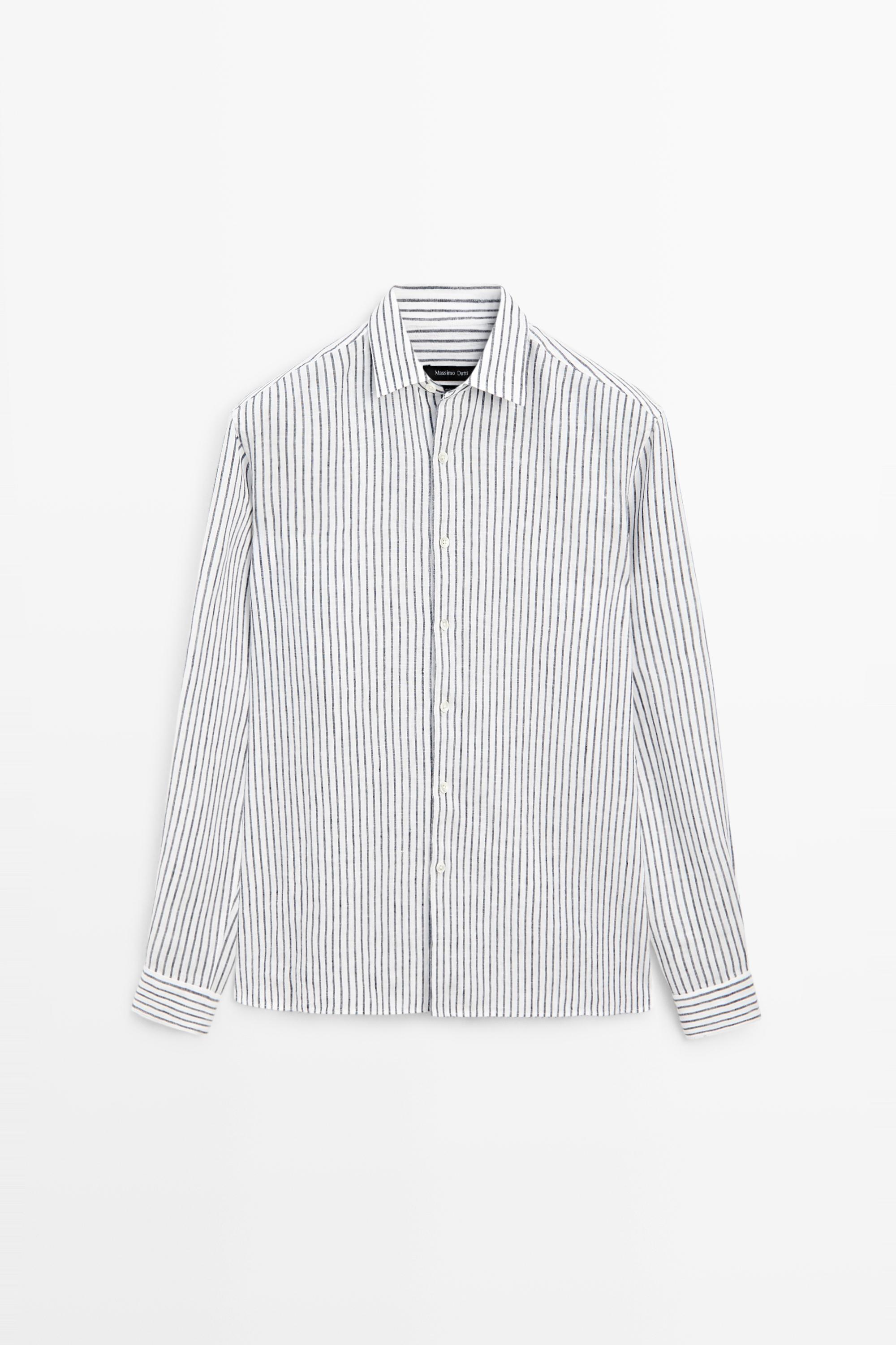 Regular fit 100% linen striped shirt